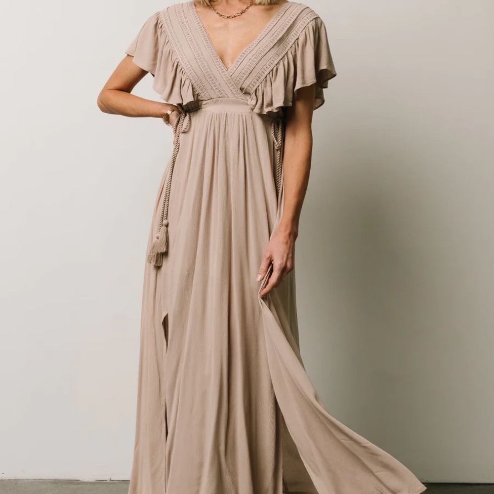Jennifer Deep V Maxi Dress - Sand - Small